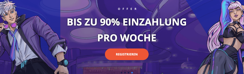 bis zu 90% einzahlung pro woche. noch ein toller bonus von vulkanvegas. die höhe ihres bonus hängt von ihrem aktuellen status im treueprogramm ab. sie können 10% - 90% erhalten. maximaler bonusbetrag ist 200 €